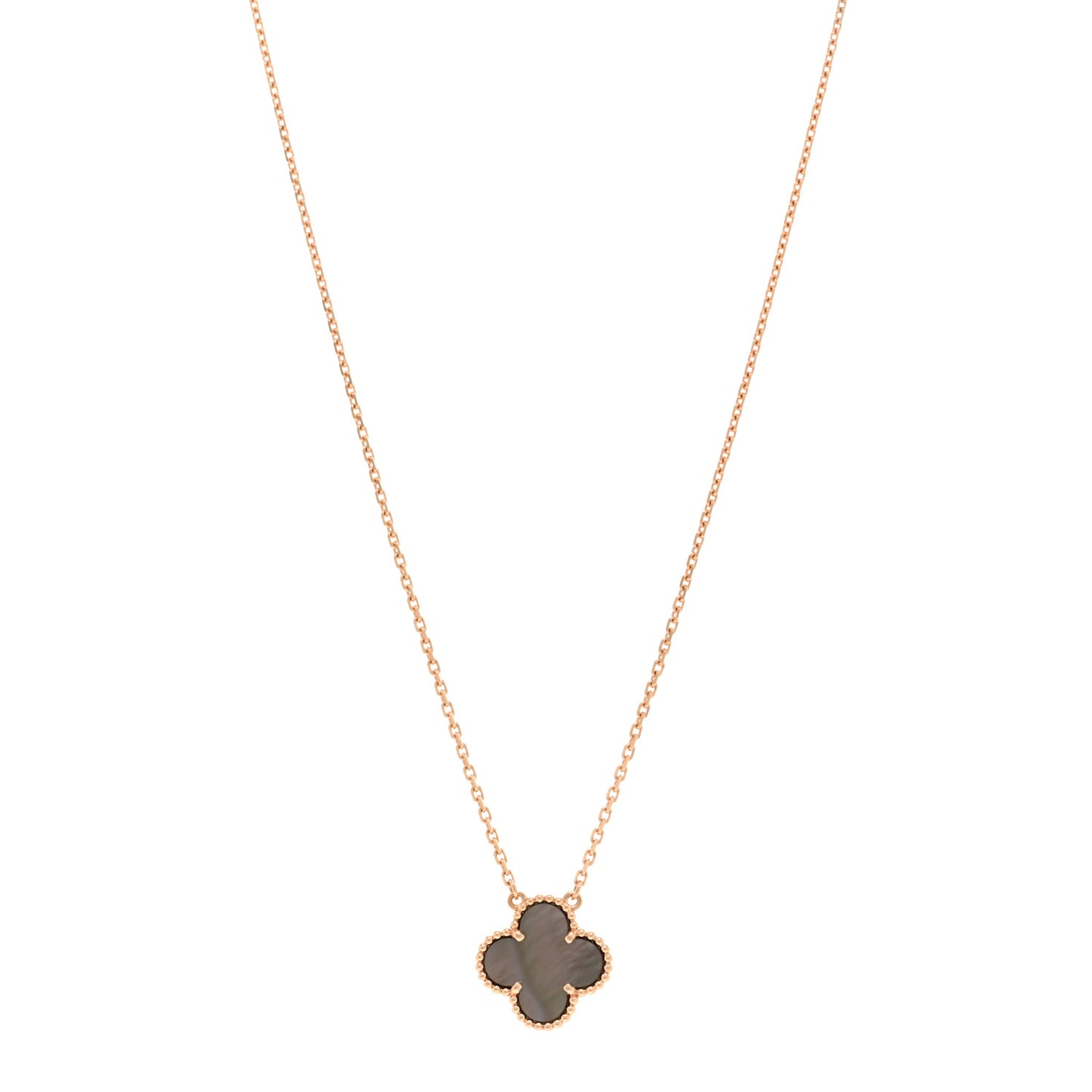 18K Rose Gold Gray Mother of Pearl Vintage Alhambra Pendant Necklace