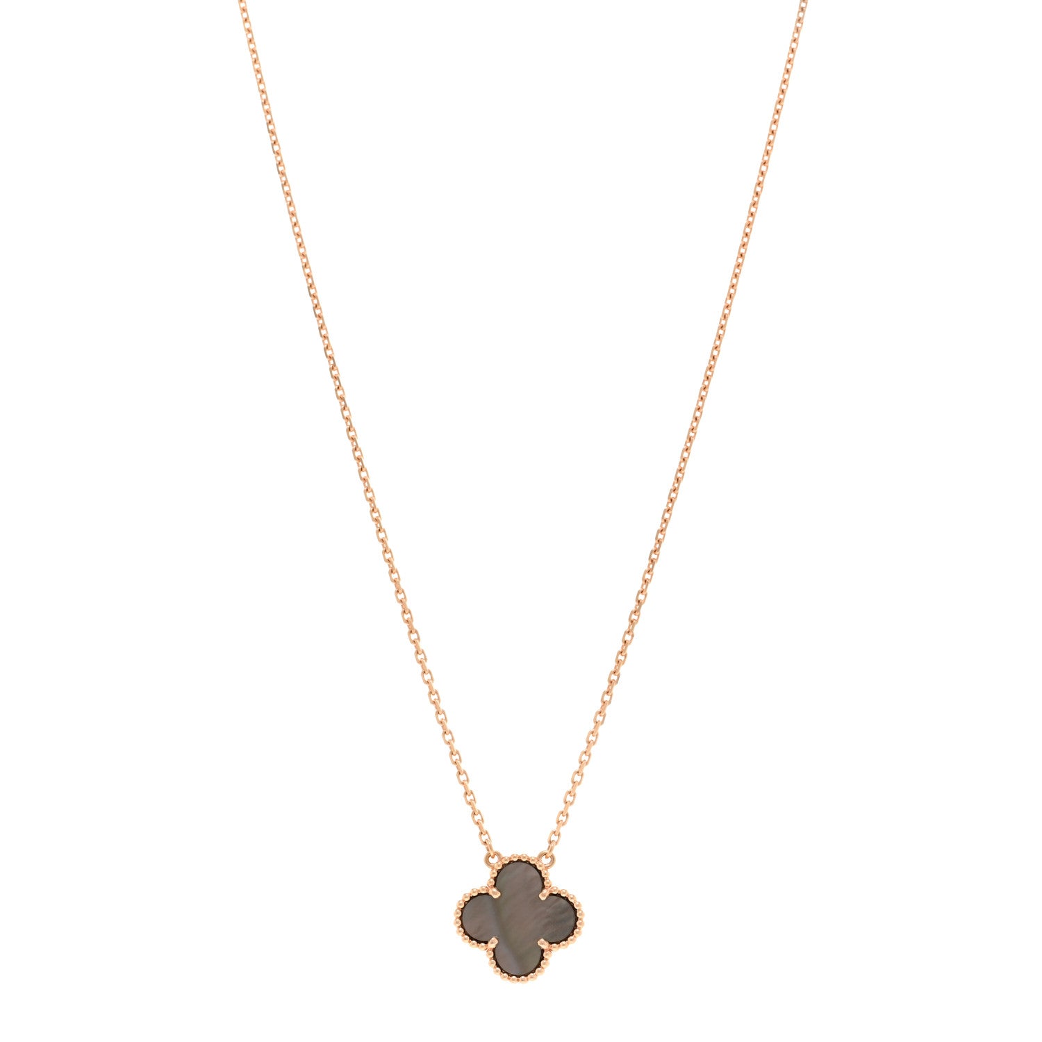 Van Cleef & Arpels 18K Rose Gold Gray Mother of Pearl Vintage Alhambra Pendant Necklace 1 of 6