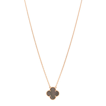Van Cleef & Arpels 18K Rose Gold Gray Mother of Pearl Vintage Alhambra Pendant Necklace 1 of 6
