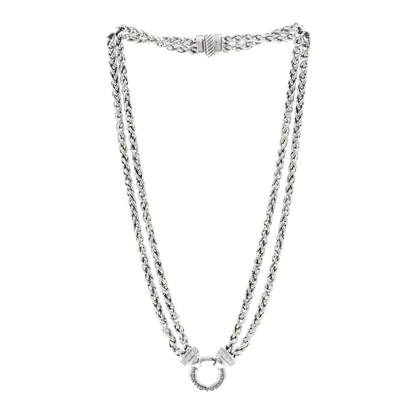 Sterling Silver Diamond 18mm Double Wheat Chain Necklace
