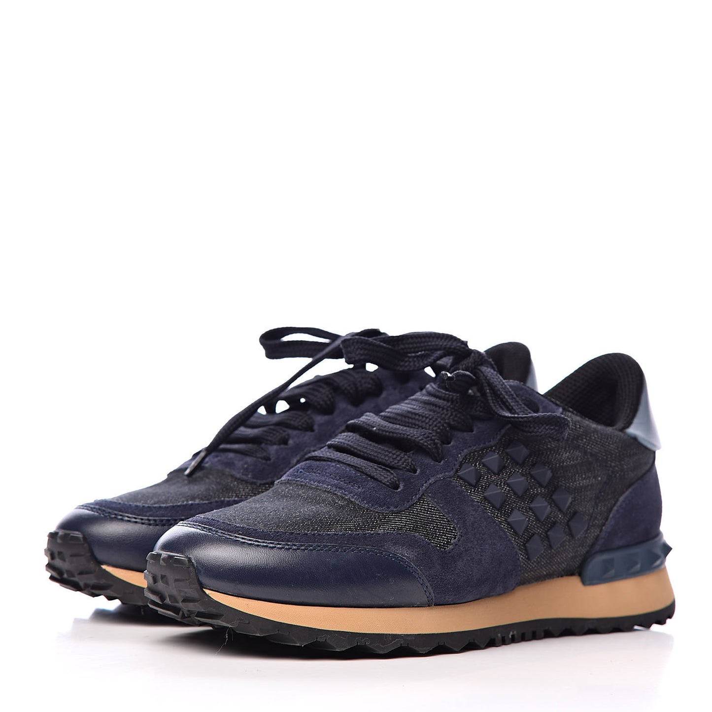 Denim Calfskin Suede Rockstud Sneakers 35.5 Deep Denim