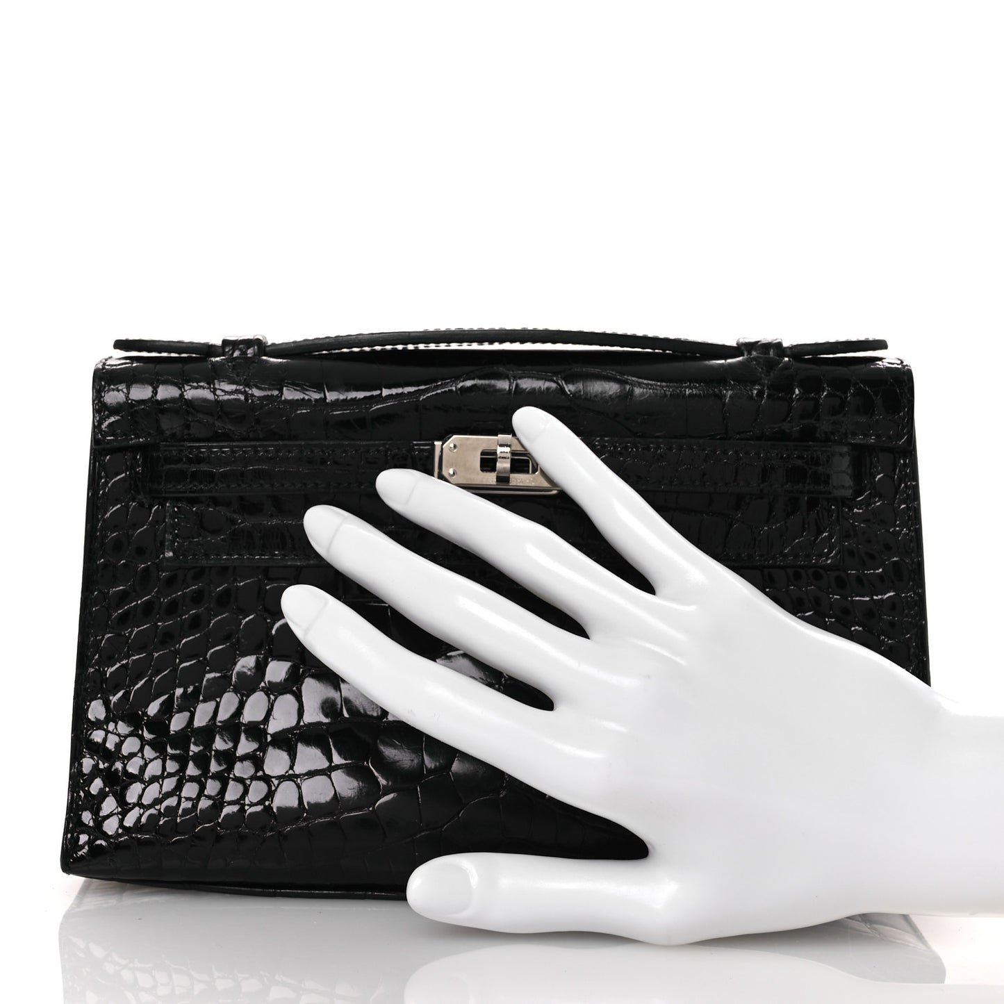 Shiny Alligator Kelly Pochette Black
