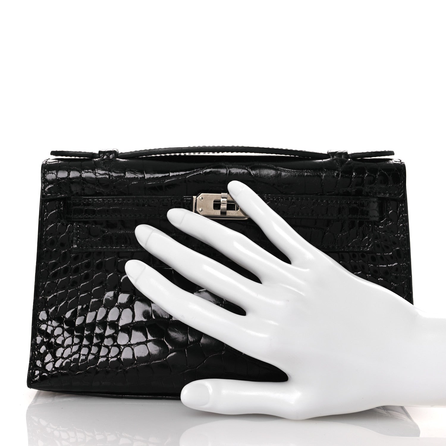 Hermes Shiny Alligator Kelly Pochette Black 2 of 13