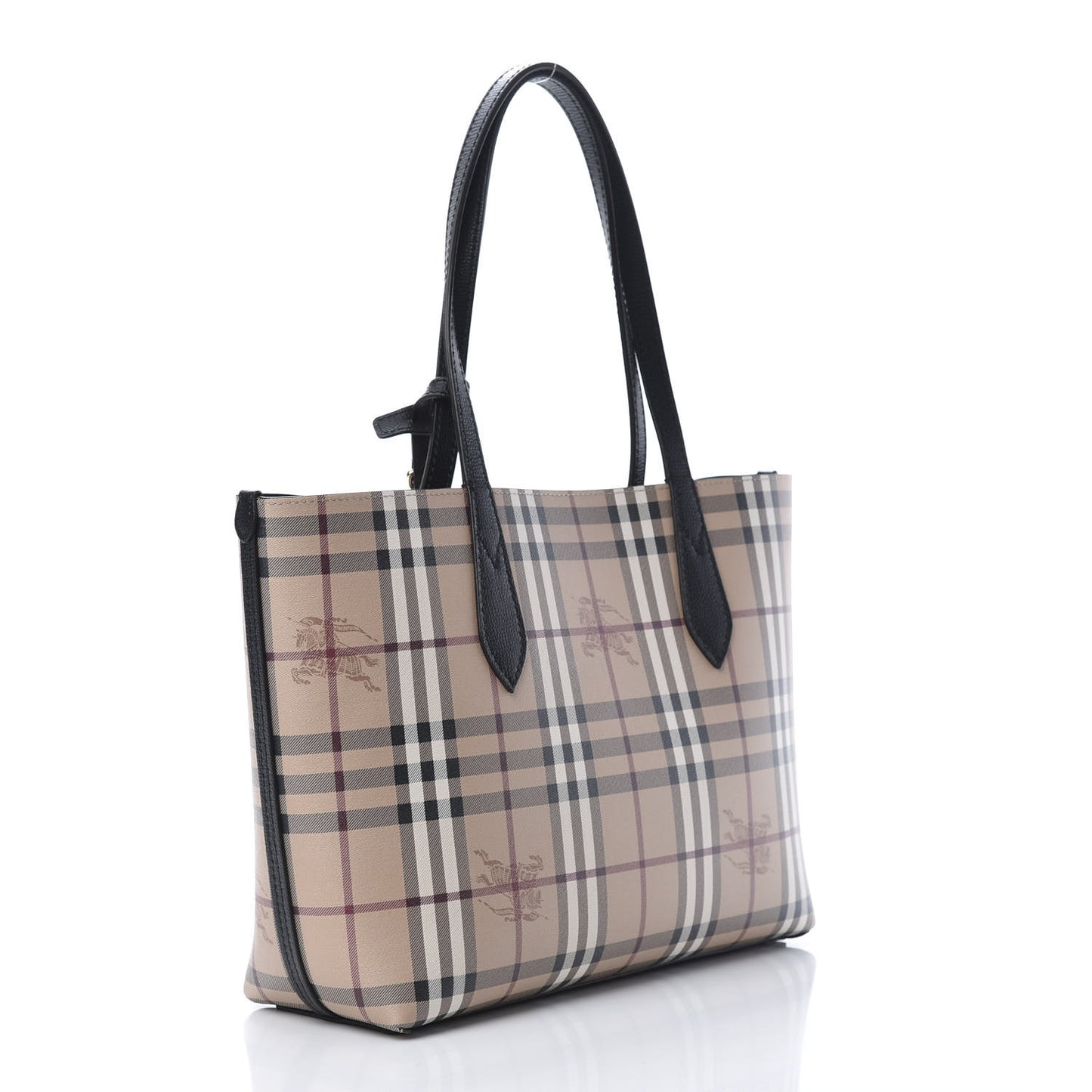 Grainy Calfskin Haymarket Check Small Reversible Tote Black