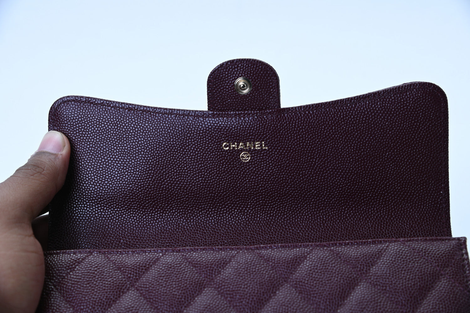 Chanel Caviar Quilted Large Gusset Flap Wallet Burgundy 5 of 9