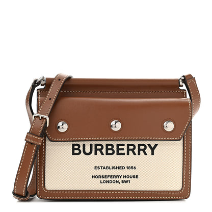 Burberry Smooth Calfskin Canvas Horseferry Print Mini Title Bag with Pocket Natural Malt Brown 1 of 10
