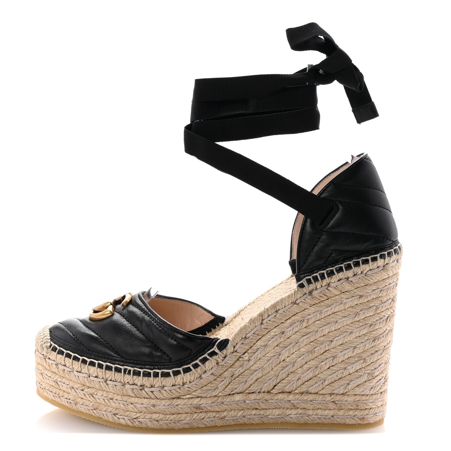 Nappa Matelasse GG Marmont Ankle Wrap Platform 35/120mm Espadrille Wedges 40.5 Black