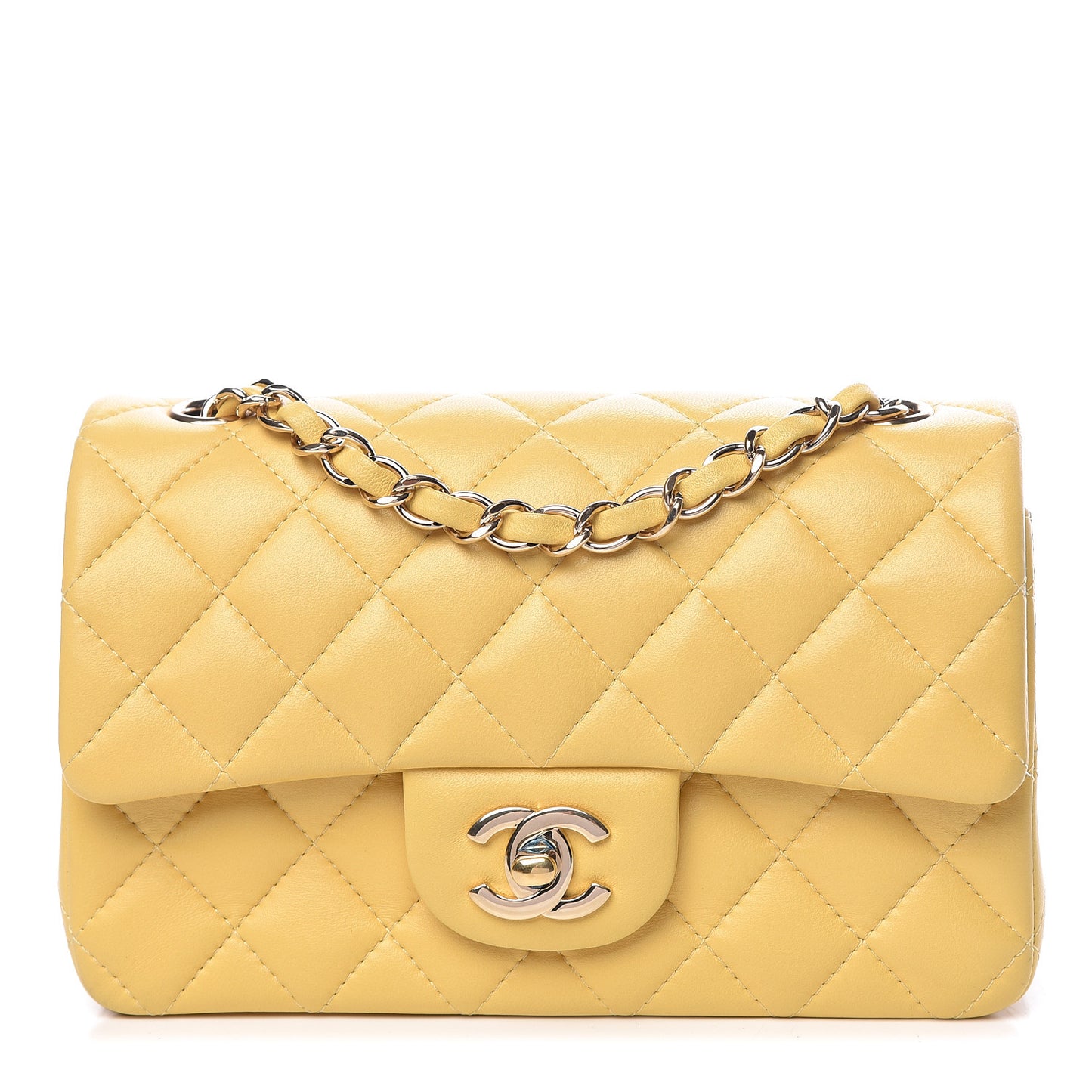 Lambskin Quilted Mini Rectangular Flap Yellow