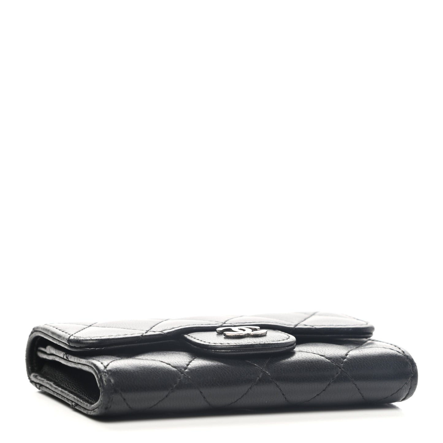 Lambskin Quilted Flap Card Holder Wallet Black