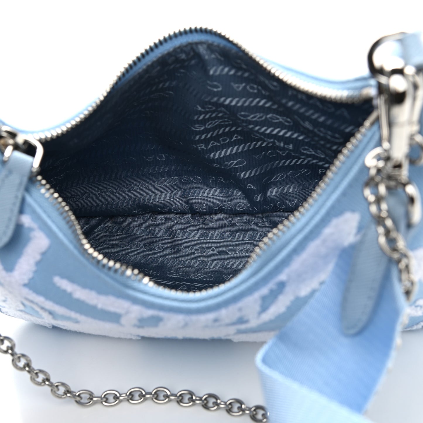 Nylon Drill Logo Embroidered Re-Edition 2005 Shoulder Bag Celeste White
