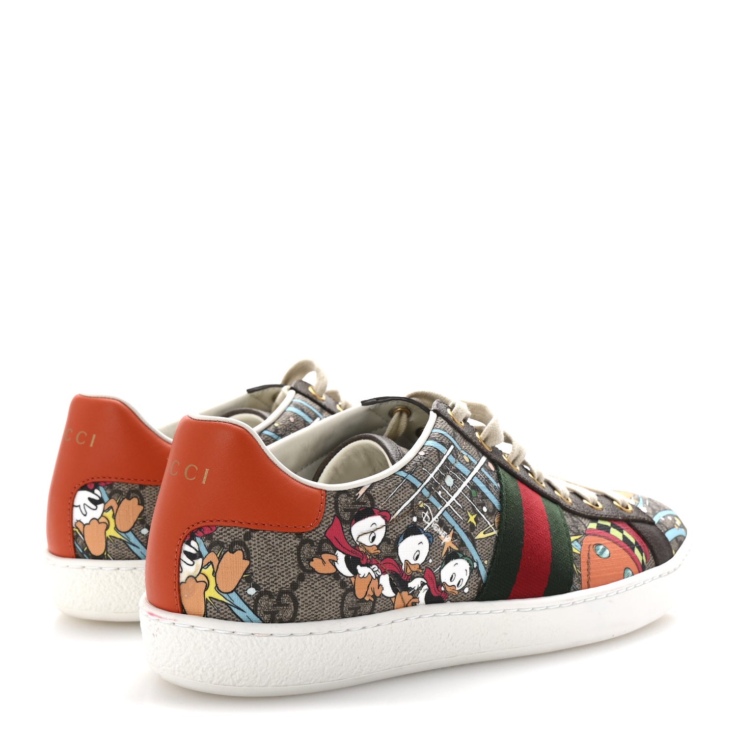 X DISNEY GG Supreme Monogram Web Donald Duck Womens Ace Sneakers 39 Beige New Acero Orange
