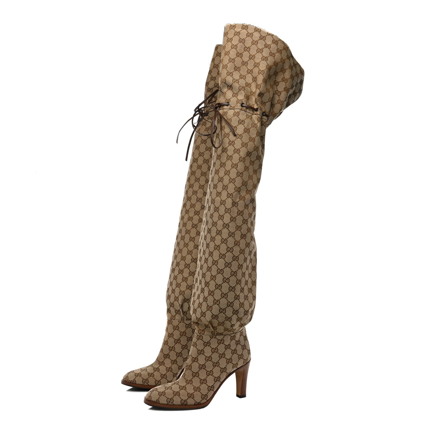 Gucci Monogram Over the Knee Boots 39.5 Beige Ebony 3 of 6