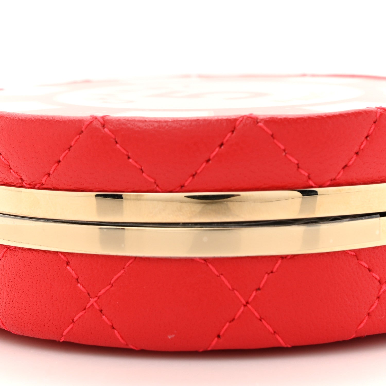 Chanel Lambskin Enamel Quilted Round Poker Chip Clutch With Chain Red White 10 of 11