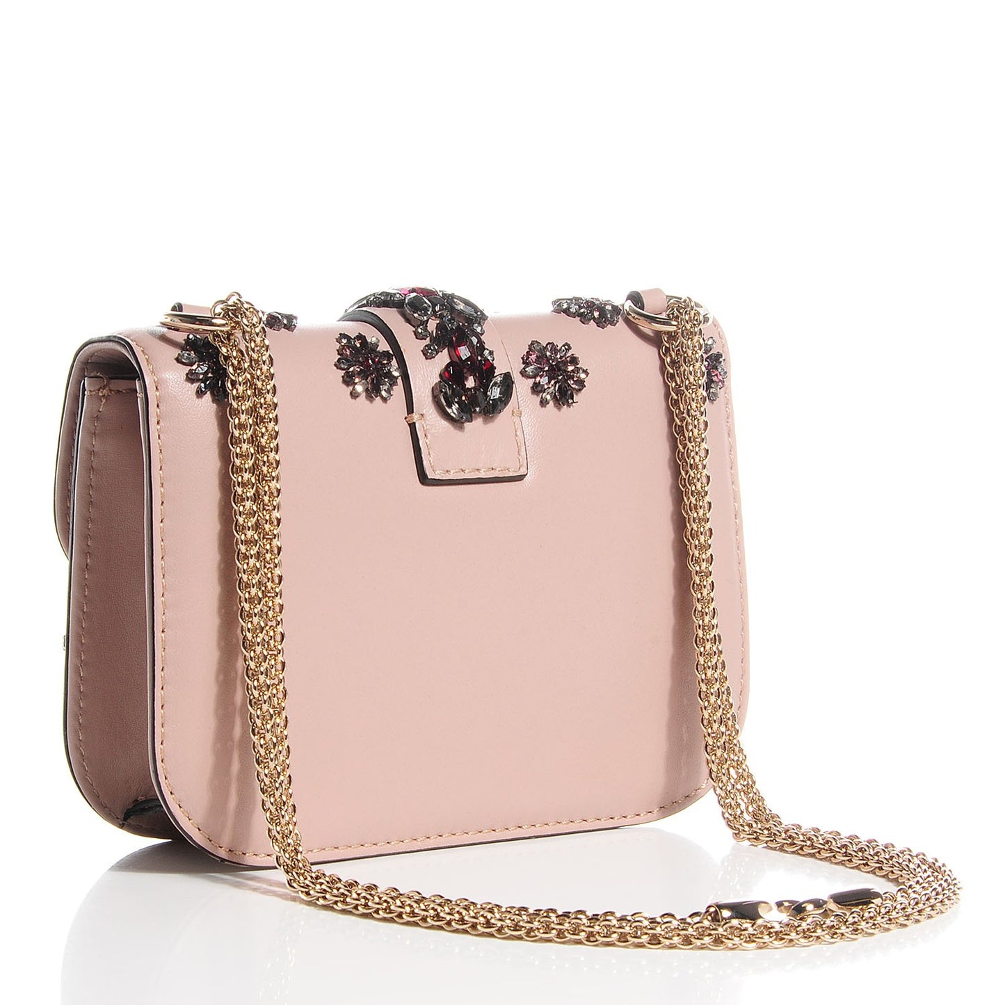 Vitello Crystal Embellished Glam Lock Rockstud Flap Blush