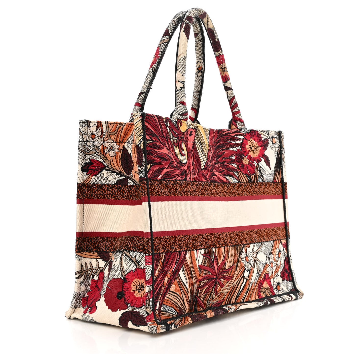 Canvas Embroidered Phoenix Medium Book Tote Red Multicolor