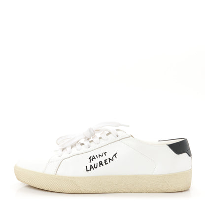 Saint Laurent Calfskin Embroidered Court Classic Sneakers 38 White Black 1 of 9