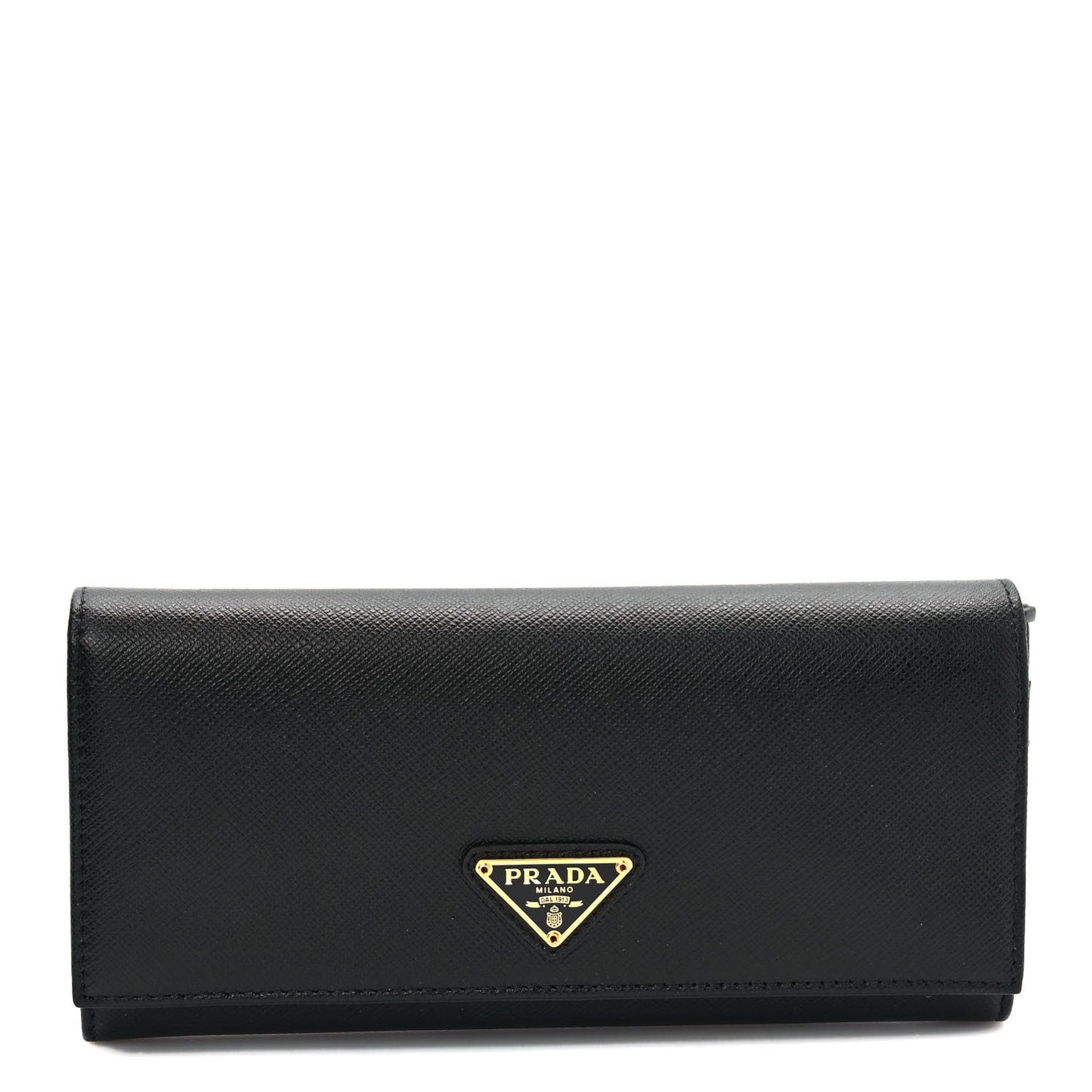Saffiano Triangle Logo Continental Flap Travel Wallet Black