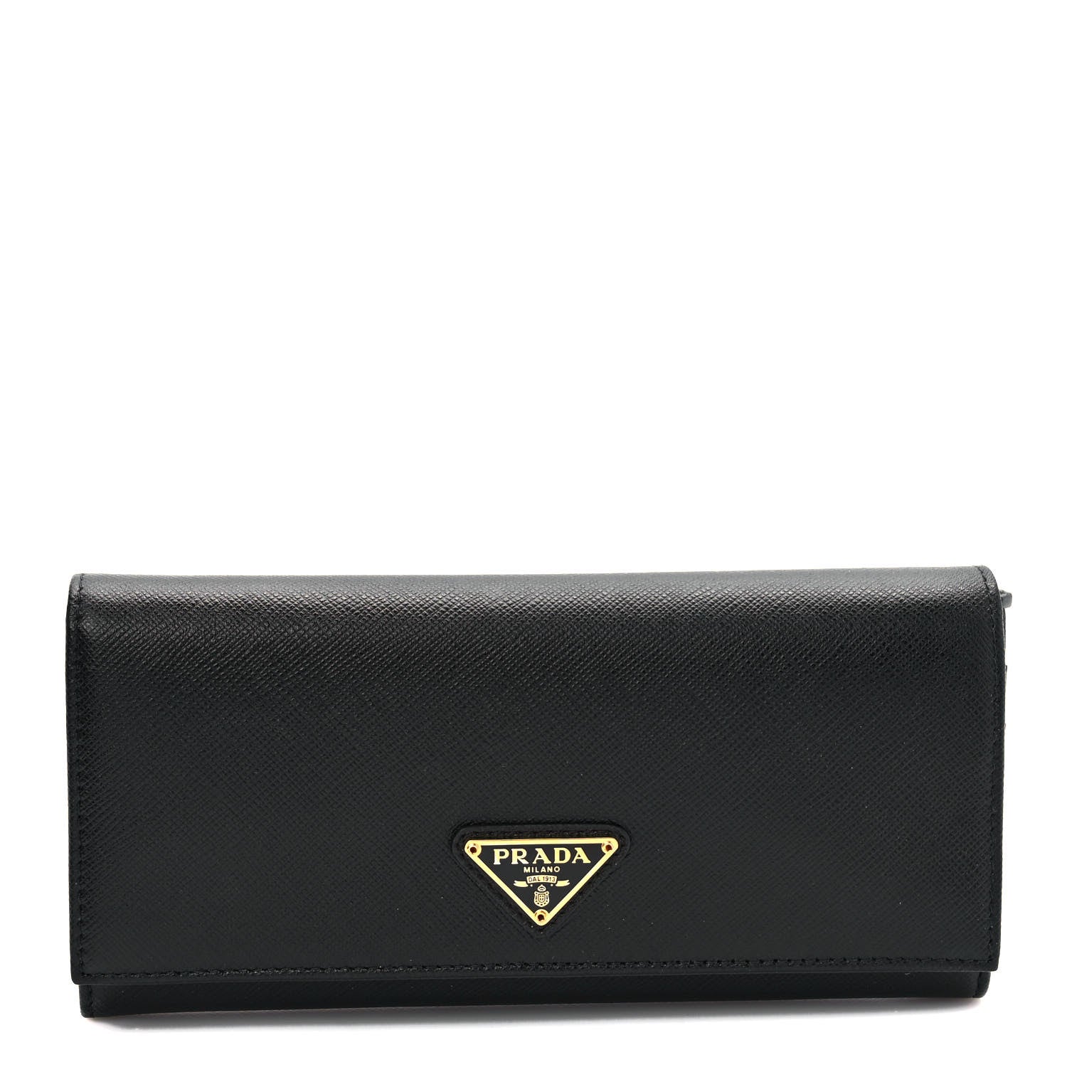 Prada Saffiano Triangle Logo Continental Flap Travel Wallet Black 3 of 7