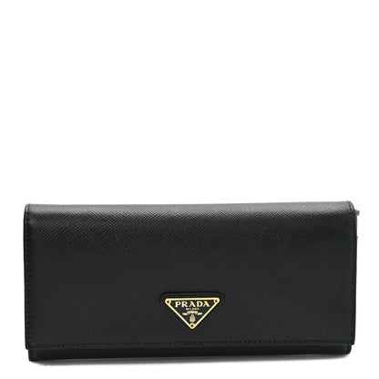 Prada Saffiano Triangle Logo Continental Flap Travel Wallet Black 3 of 7
