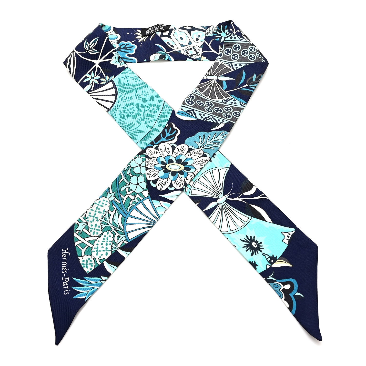 Hermes Silk Fleurs et Papillons de Tissus Twilly Bleu 1 of 3