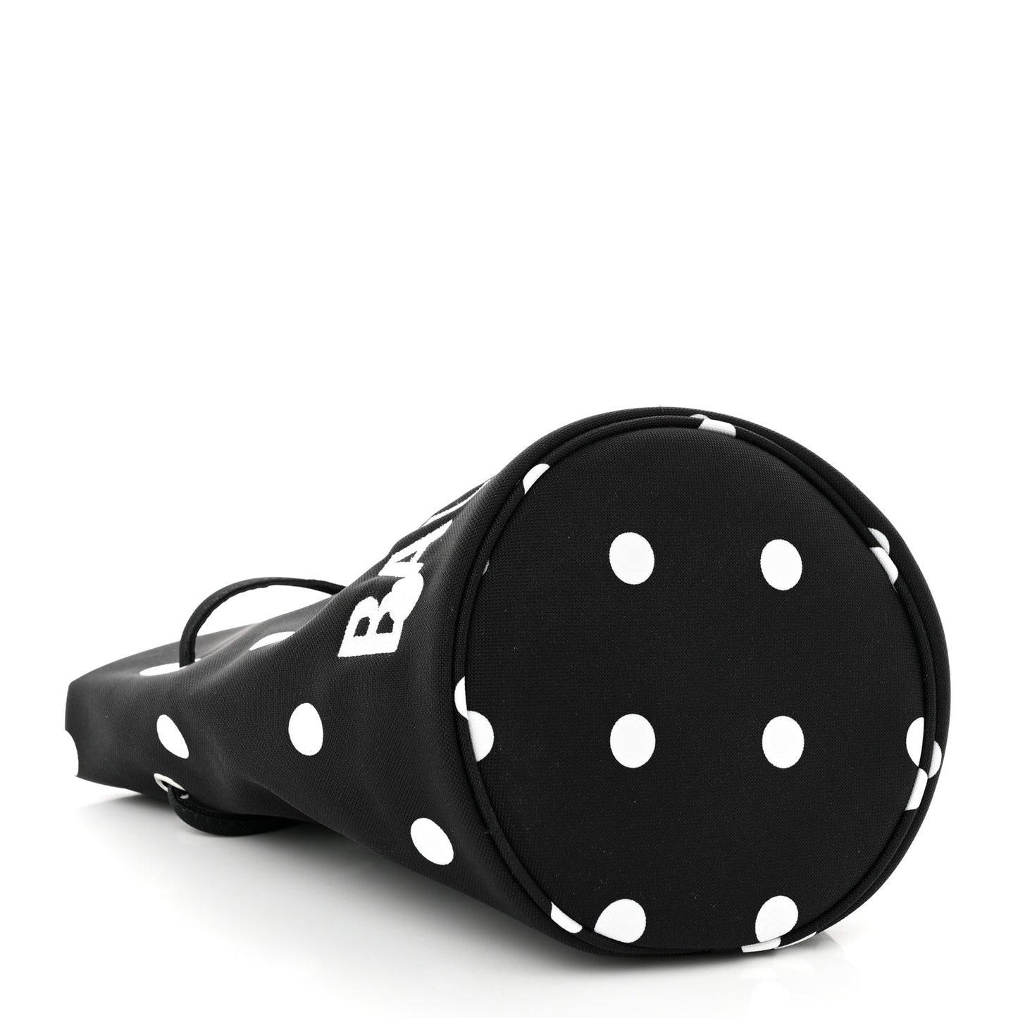 Recycled Sport Nylon Polka Dot Logo Embroidered Wheel Drawstring Bucket Bag XS Black White