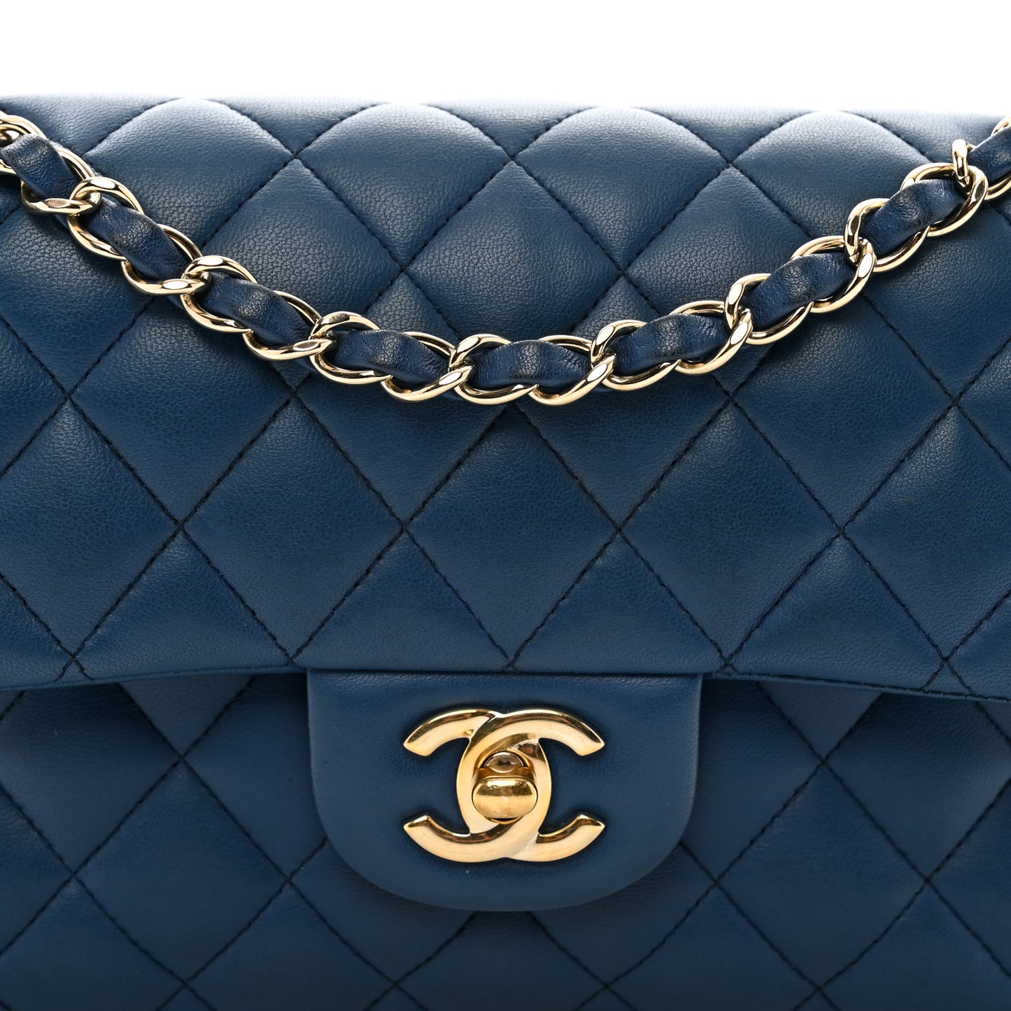 Lambskin Quilted Small Double Flap Dark Blue