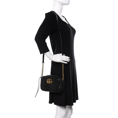 Gucci Calfskin Matelasse Small GG Marmont Chain Shoulder Bag Black 2 of 12