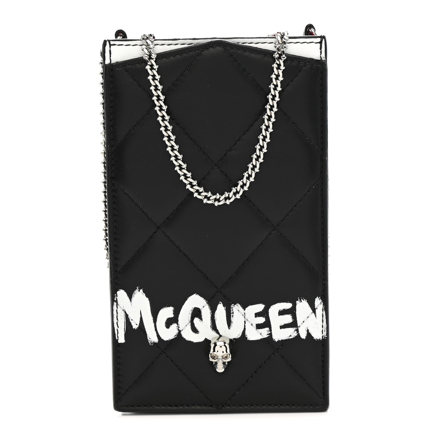 Calfskin Quilted Chain Phone Case Black White