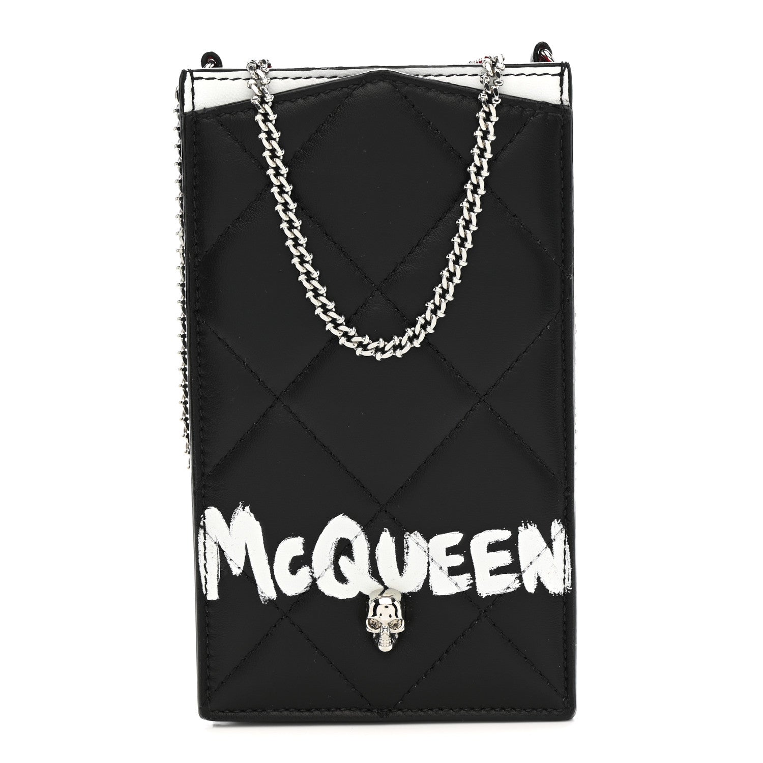 Alexander McQueen Calfskin Quilted Chain Phone Case Black White 1 of 11