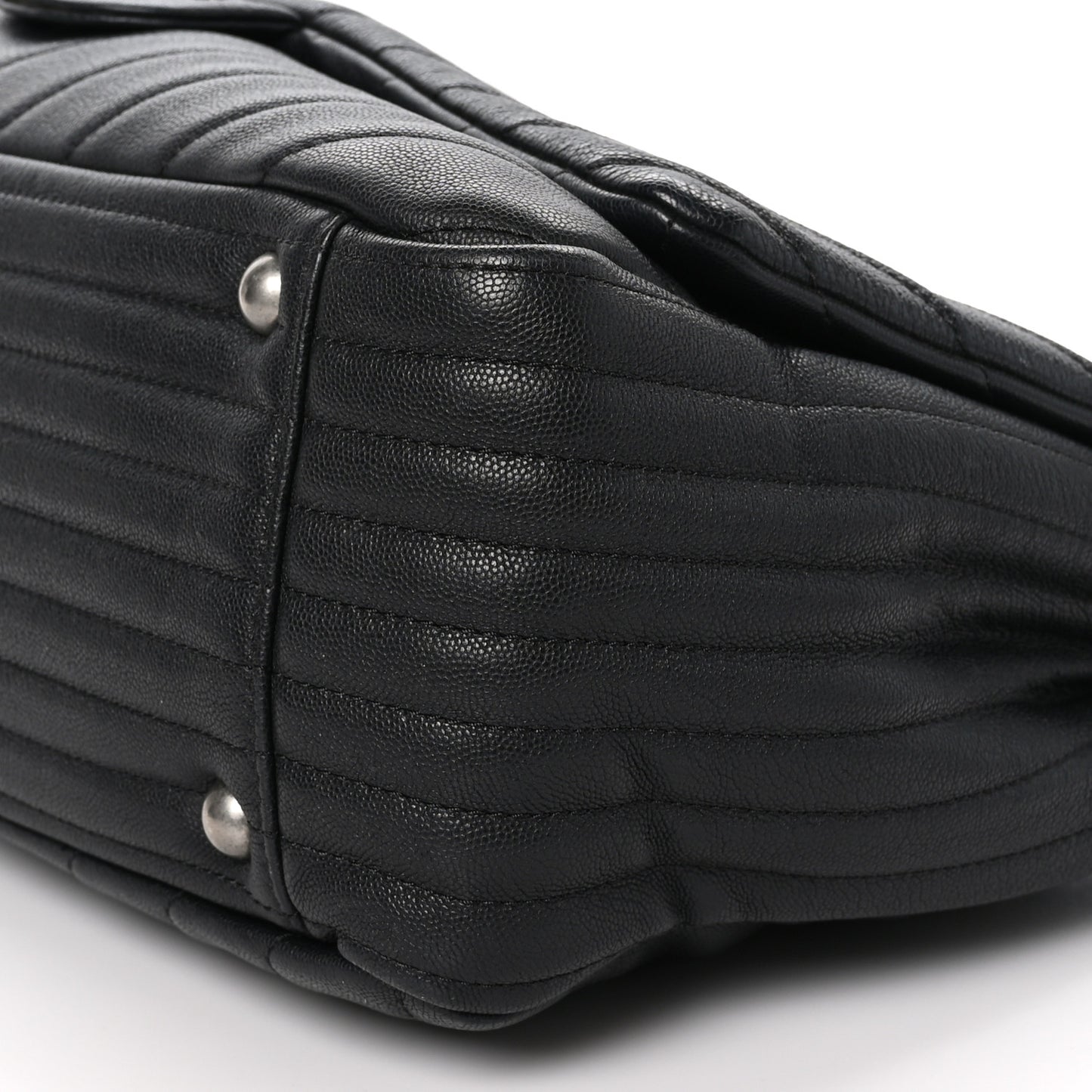 Calfskin Chevron Quilted XXL Travel Flap Bag Black