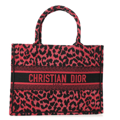 Christian Dior Canvas Mizza Embroidered Medium Leopard Book Tote Fuchsia Multicolor 1 of 12
