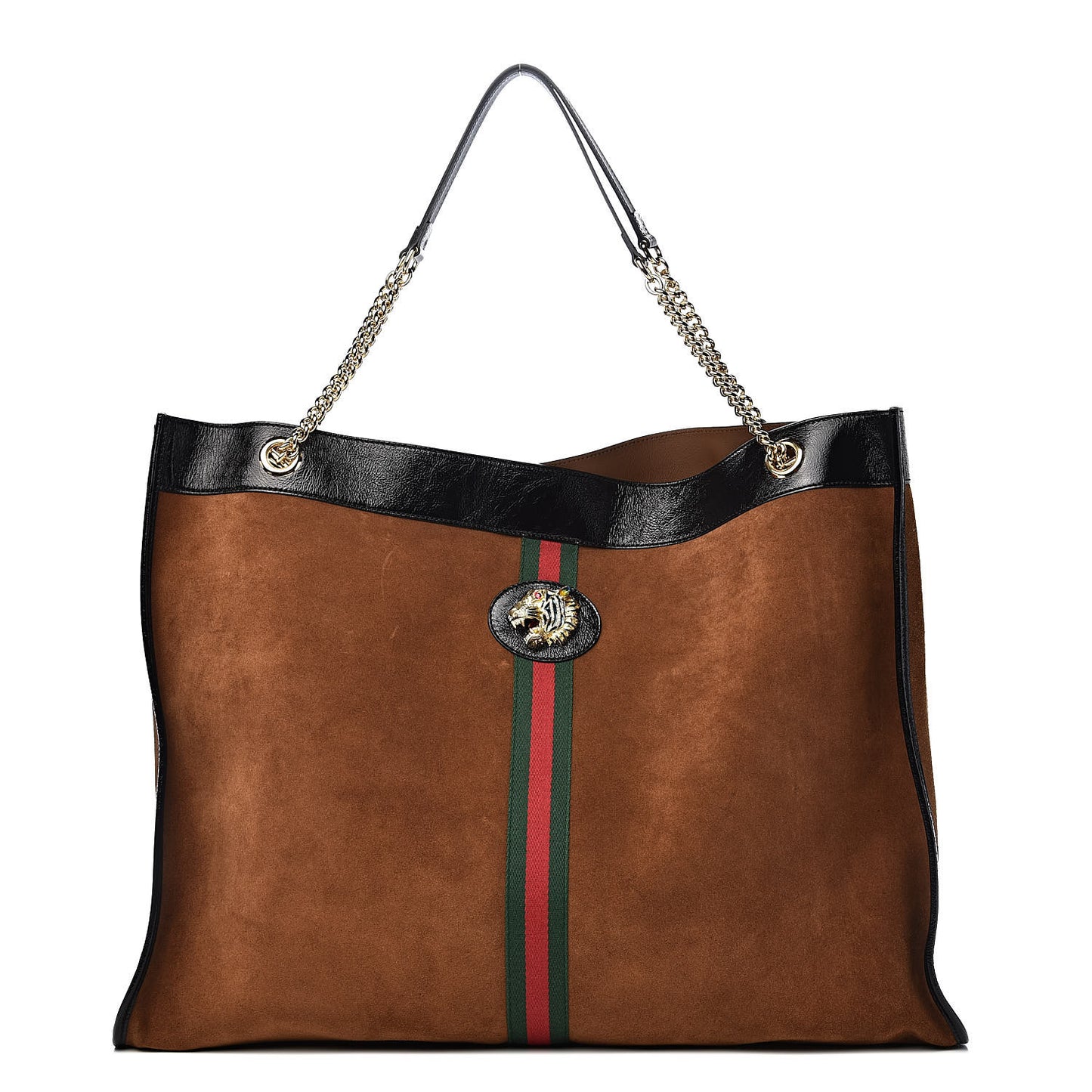 Suede Patent Maxi Rajah Chain Tote Nocciola Black