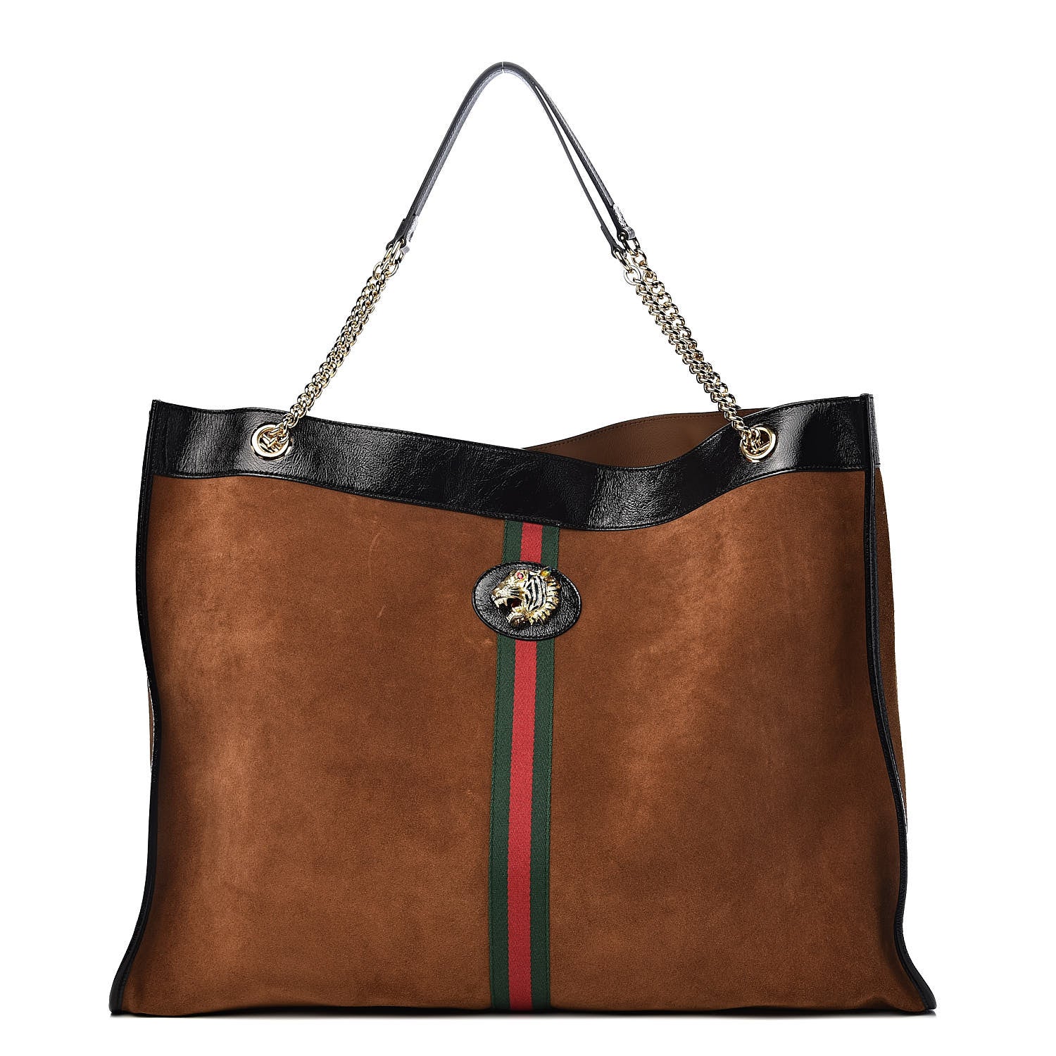 Gucci Suede Patent Maxi Rajah Chain Tote Nocciola Black 3 of 12