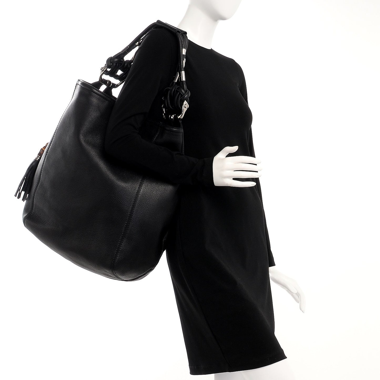 Calfskin Large Techno Horsebit Hobo Black