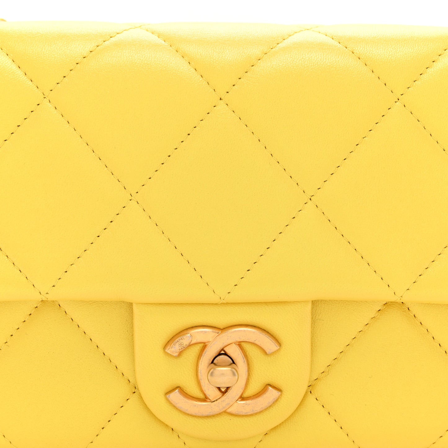 Iridescent Lambskin Quilted Mini Rectangular Pearl Crush Flap Yellow