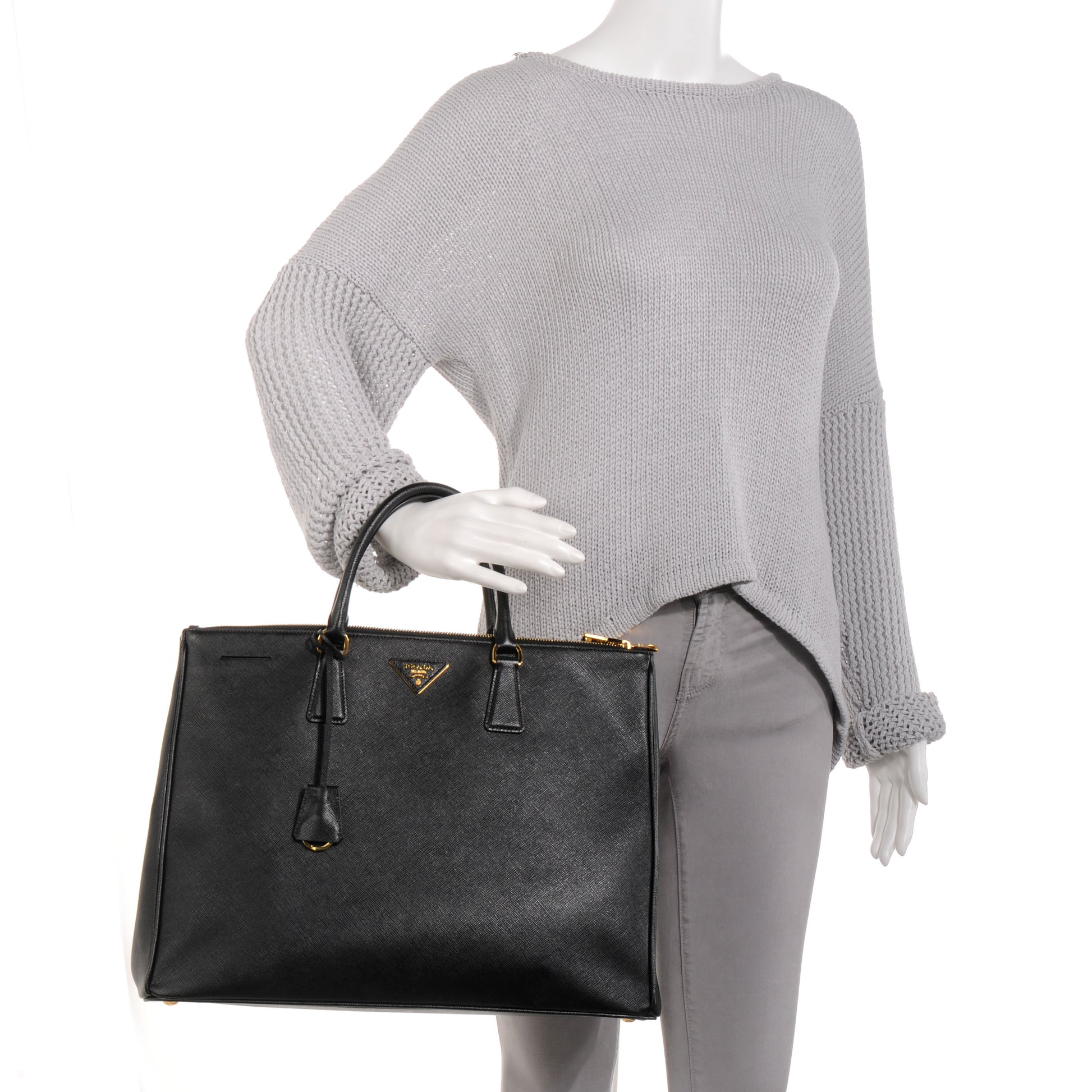Prada Saffiano Lux Double Zip Executive Tote Nero Black 2 of 10