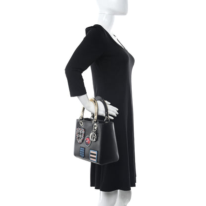 Christian Dior Smooth Calfskin Medium Lucky Badges Lady Dior Black 2 of 18