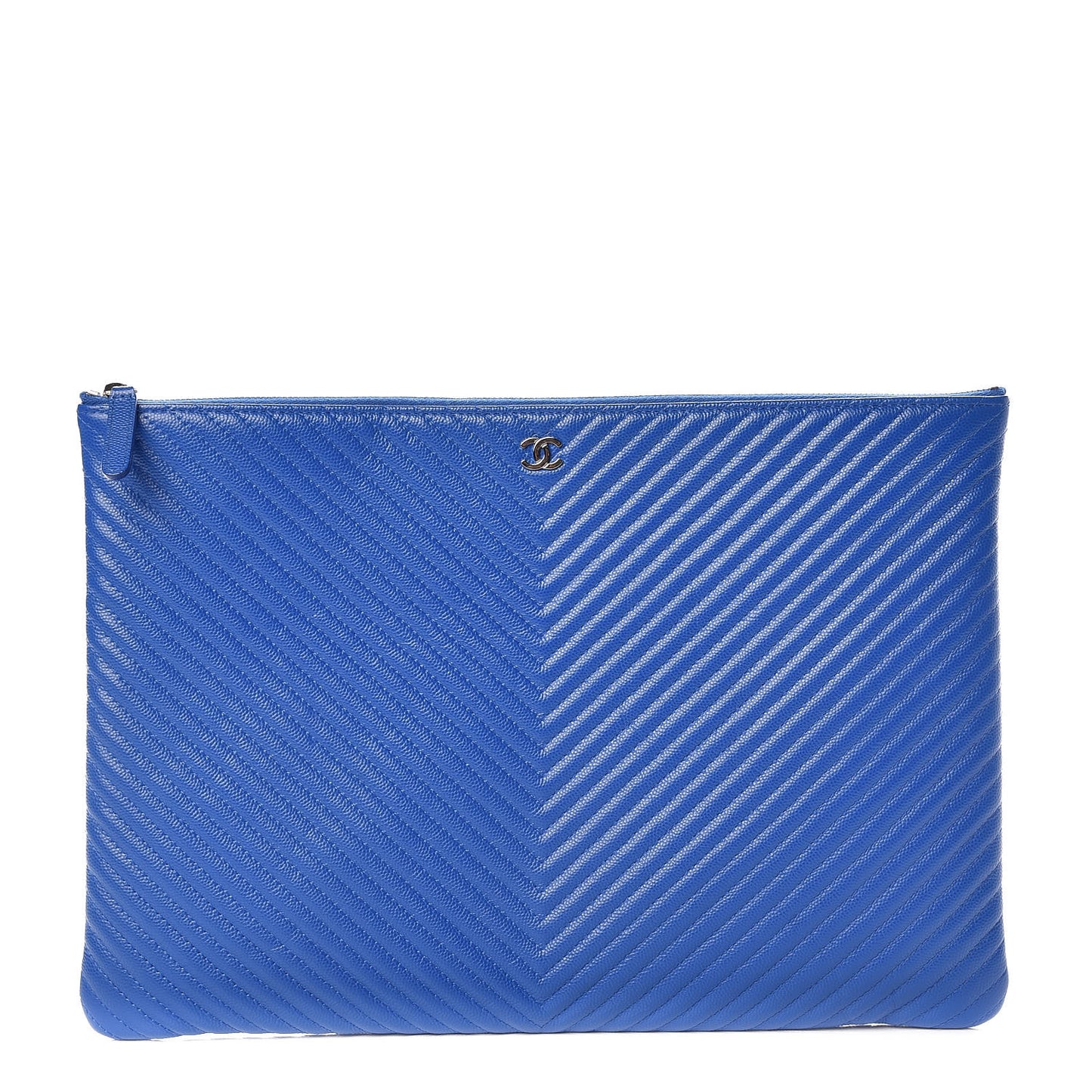 Caviar Chevron Quilted Large Cosmetic Case Bright Blue