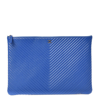 Chanel Caviar Chevron Quilted Large Cosmetic Case Bright Blue 1 of 7