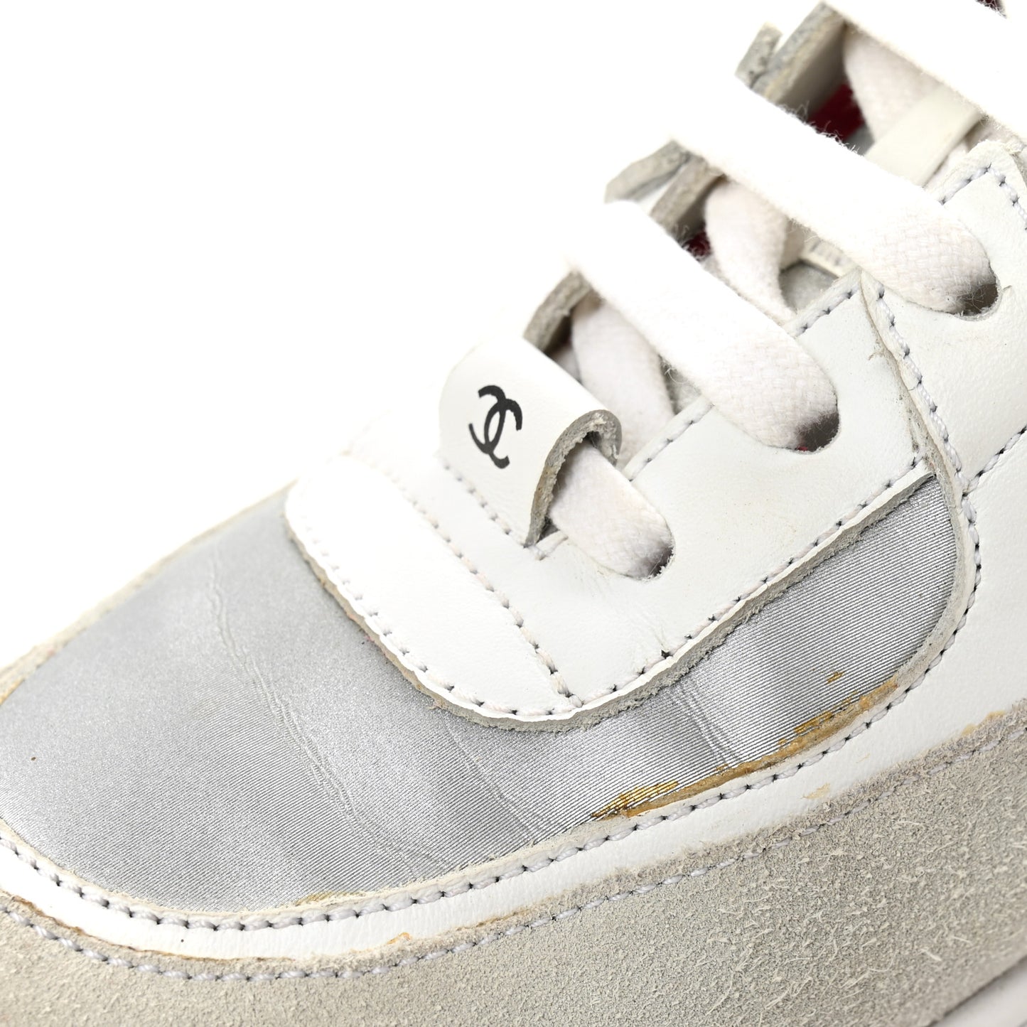 Calfskin Fabric Sneakers 36 White Silver Fluo Pink