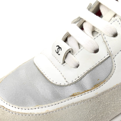 Chanel Calfskin Fabric Sneakers 36 White Silver Fluo Pink 13 of 14