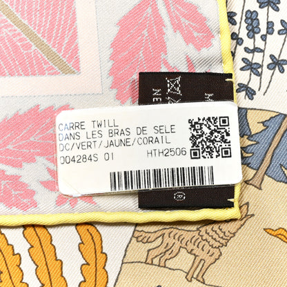 Hermes Silk Dans Les Bras De Selene Scarf 90 Vert Jaune Corail 3 of 5