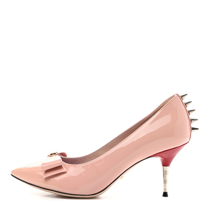 Gucci Patent GG Bow Sadie Spike Mid Heel Pumps 38.5 Perfect Pink 1 of 11
