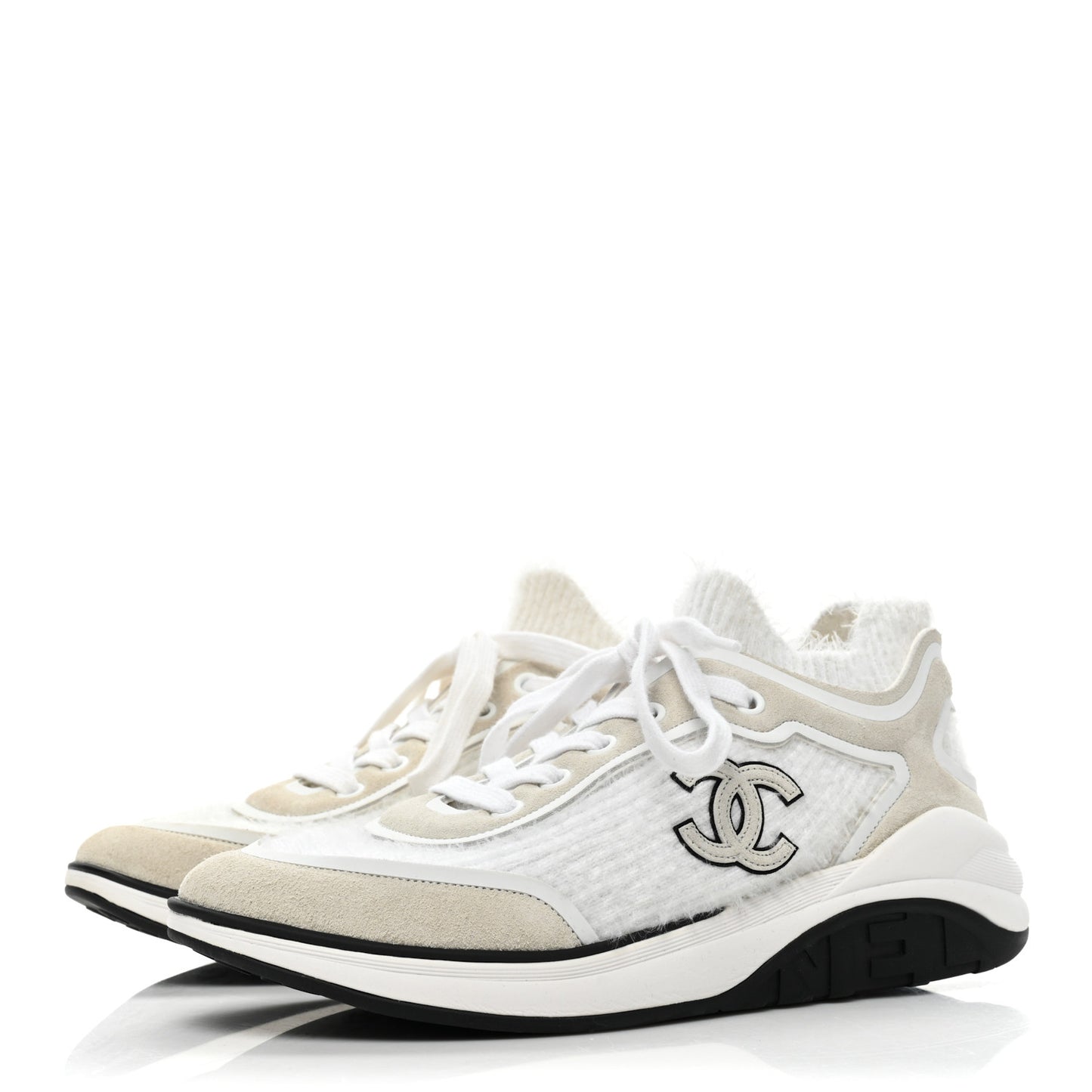Fabric Calfskin Suede CC Womens Sneakers 38 White