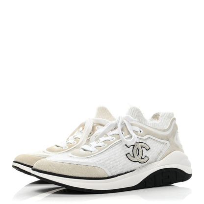 Chanel Fabric Calfskin Suede CC Womens Sneakers 38 White 3 of 7