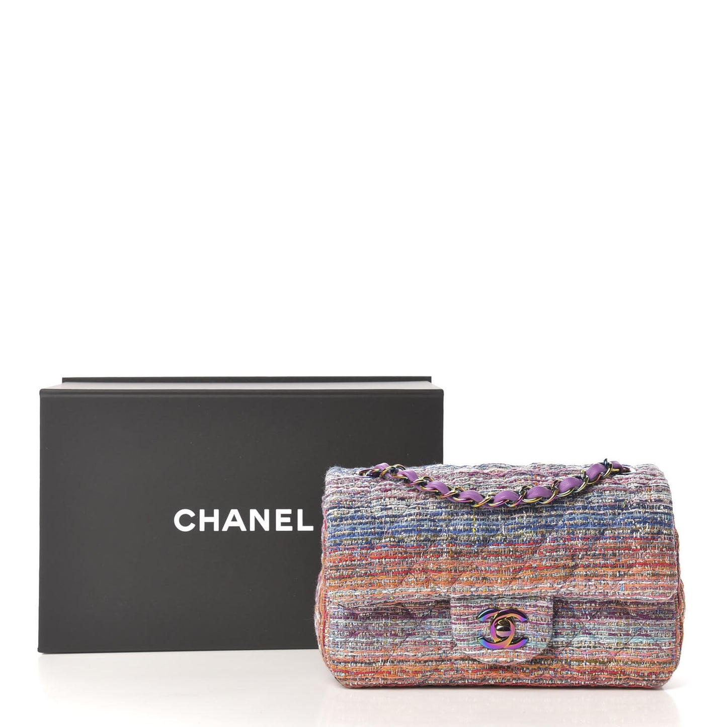 Tweed Quilted Mini Rectangular Flap Blue Pink Orange