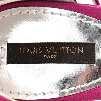 Louis Vuitton Satin Flower Amber Ankle Sandals 37.5 Fuchsia Red Silver 8 of 9