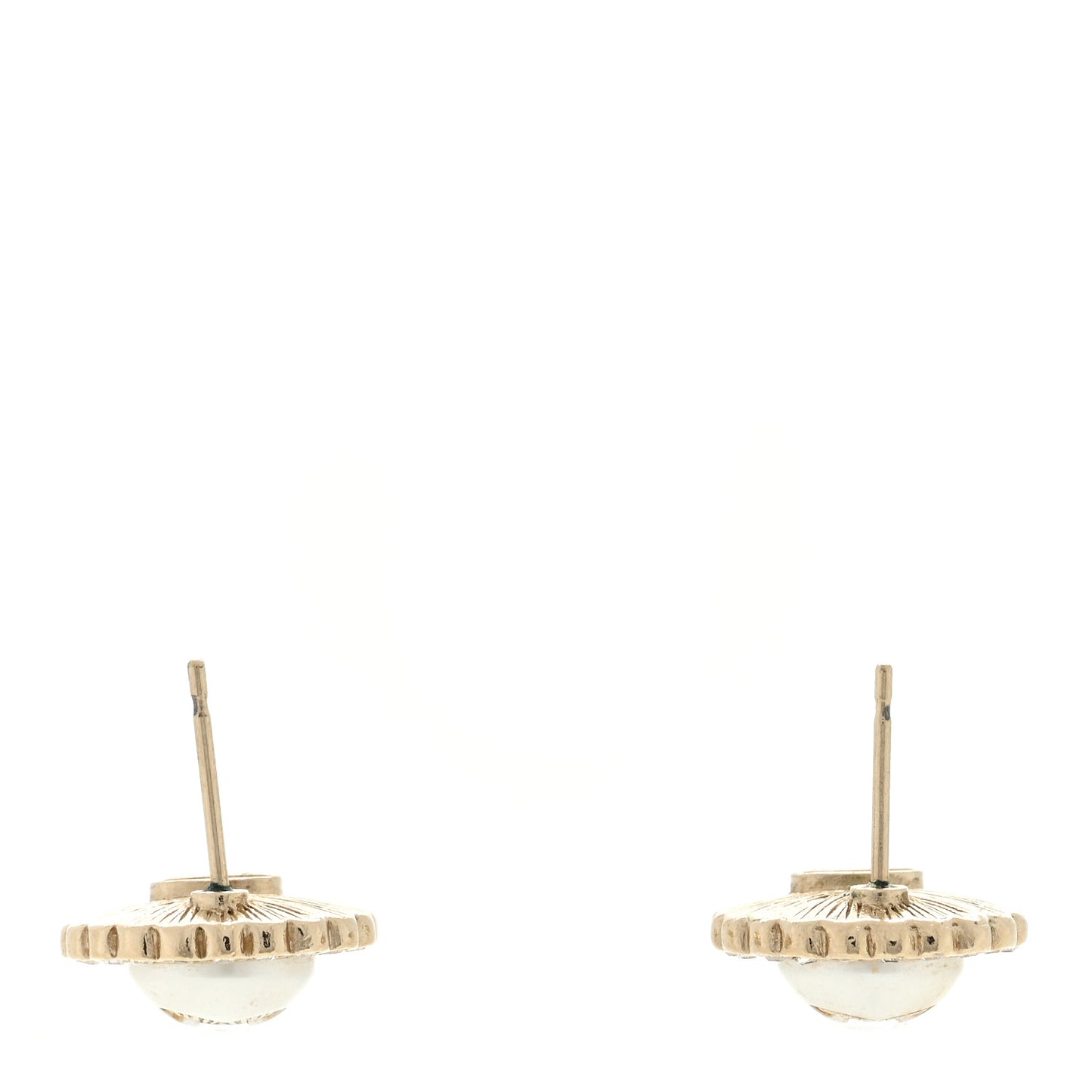 Metal Pearl Crystal CC Round Earrings Light Gold