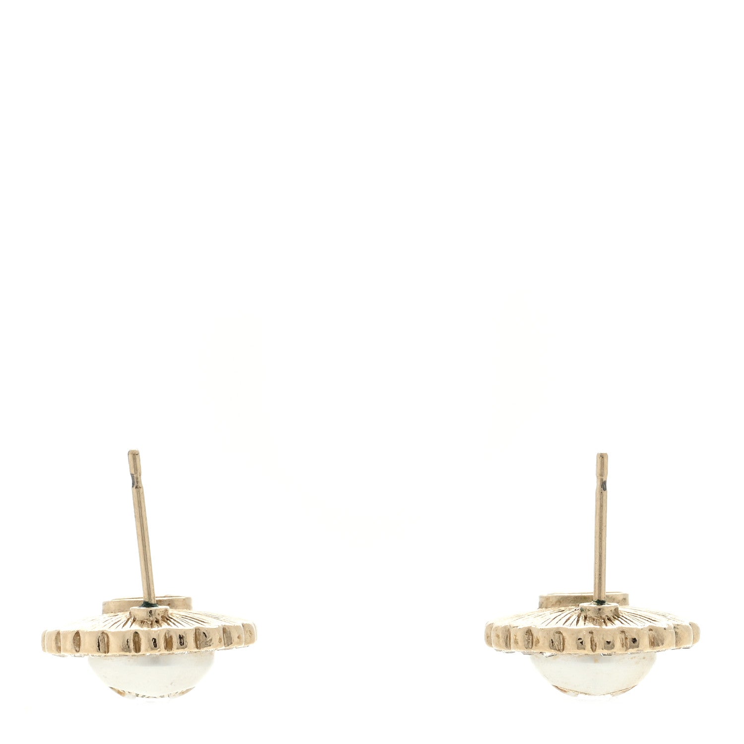 Chanel Metal Pearl Crystal CC Round Earrings Light Gold 3 of 4