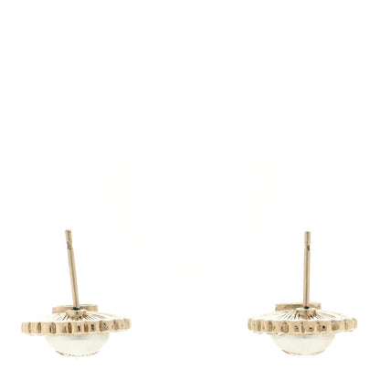 Chanel Metal Pearl Crystal CC Round Earrings Light Gold 3 of 4